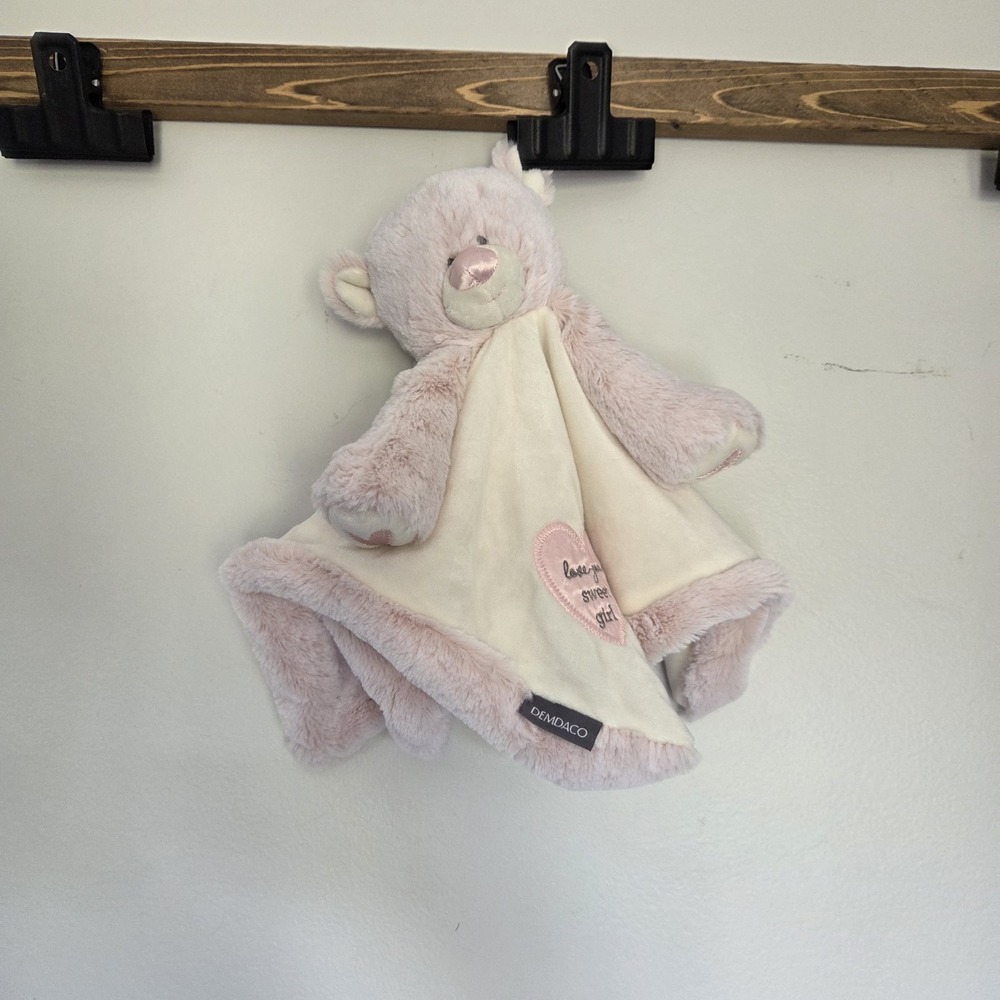 Demdaco Teddy Bear Lovey Security Blanket Pink Love You Sweet Girl Rattle